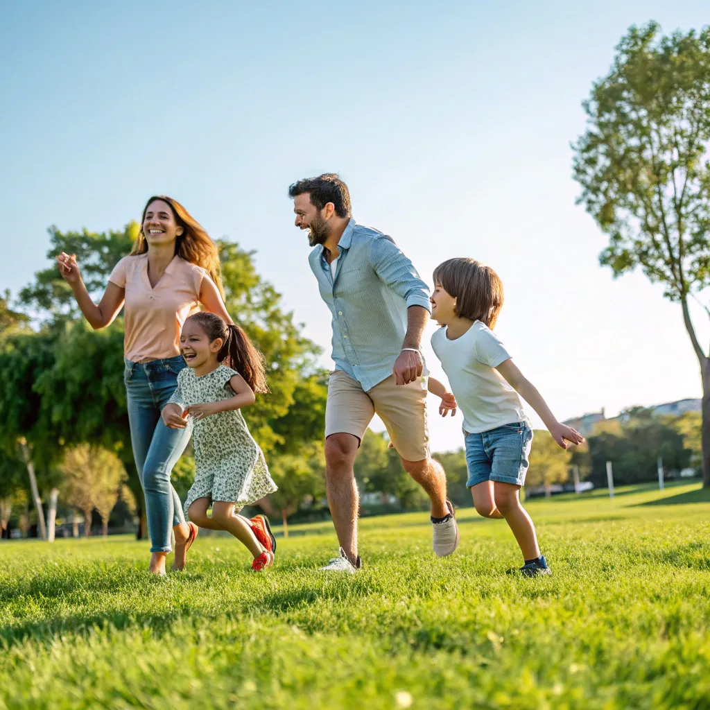 Couple with children playing